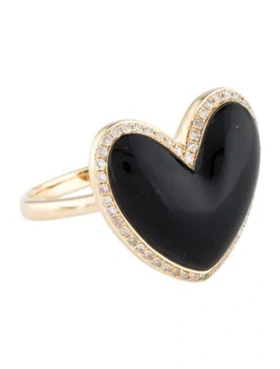 Pre-owned Ring 14k Diamond & Onyx Heart Cocktail  In Multi