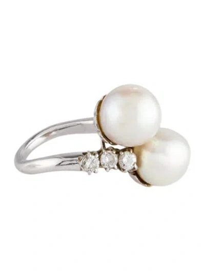 Pre-owned Ring 14k Diamond & Pearl Bypass Cocktail  In Multi