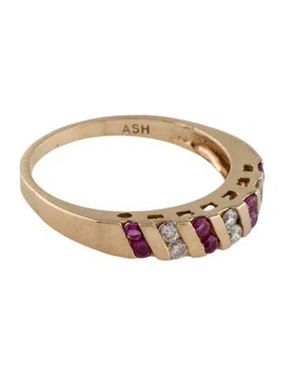 Pre-owned Ring 14k Diamond & Ruby Alternating Band In Multi