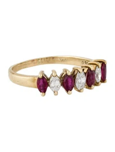 Pre-owned Ring 14k Diamond & Ruby Alternating Band  In Multi