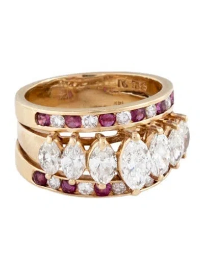 Pre-owned Ring 14k Diamond & Ruby Cocktail  In Multi