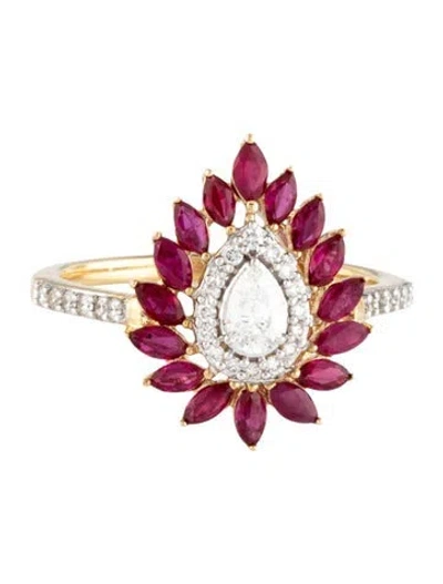 Pre-owned Ring 14k Diamond & Ruby Cocktail  In Multicolor