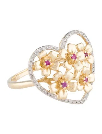 Pre-owned Ring 14k Diamond & Ruby Heart Cocktail  In Multi
