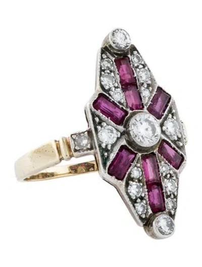 Pre-owned Ring 14k Diamond And Ruby Shield  In Multi