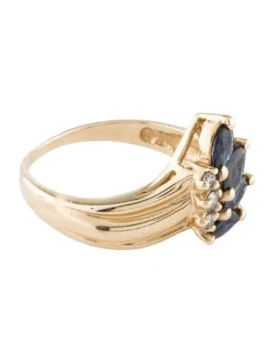 Pre-owned Ring 14k Diamond & Sapphire Cocktail  In Multi