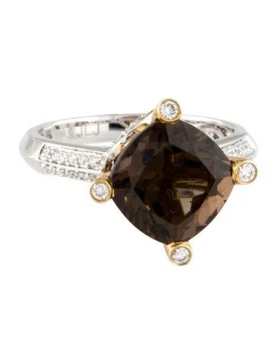 Pre-owned Ring 14k Diamond & Smoky Quartz Cocktail  In Multi