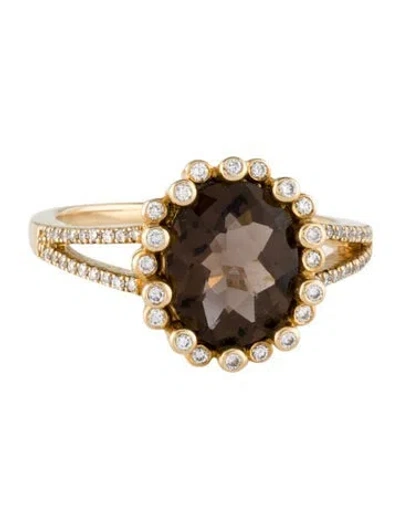Pre-owned Ring 14k Diamond & Smoky Quartz Cocktail  In Multi