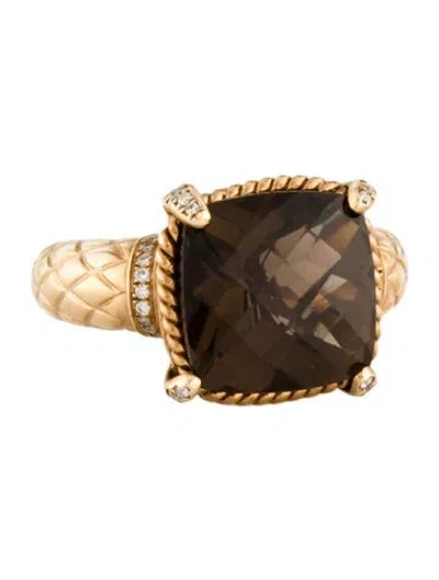 Pre-owned Ring 14k Diamond & Smoky Quartz Cocktail  In Multi