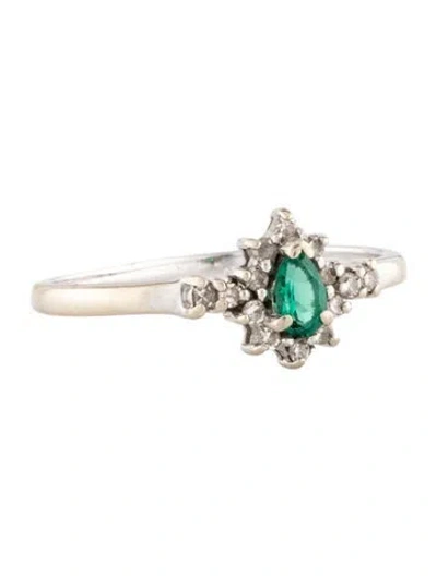 Pre-owned Ring 14k Diamond & Synthetic Emerald  In Multicolor