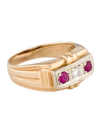 Pre-owned Ring 14k Diamond & Synthetic Ruby Cocktail  In Multicolor