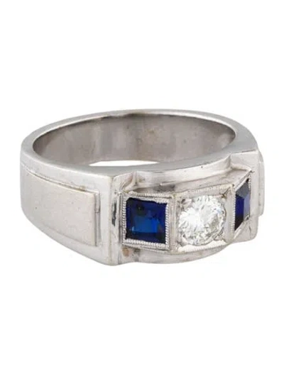 Pre-owned Ring 14k Diamond & Synthetic Sapphire Band In Multi