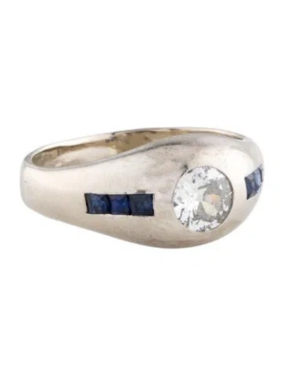 Pre-owned Ring 14k Diamond & Synthetic Sapphire Signet  In Multi