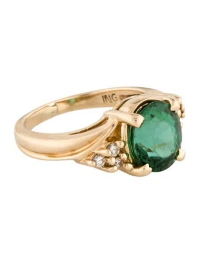 Pre-owned Ring 14k Diamond & Tourmaline Cocktail  In Multi