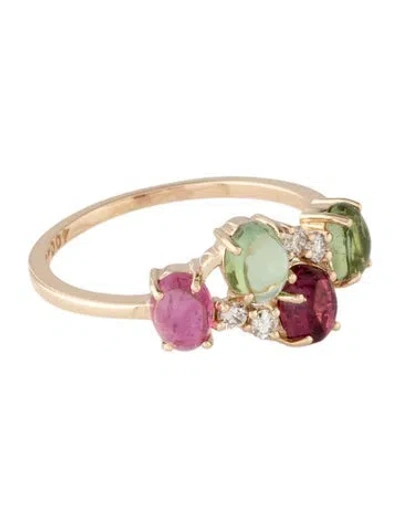 Pre-owned Ring 14k Diamond & Tourmaline Cocktail  In Multicolor