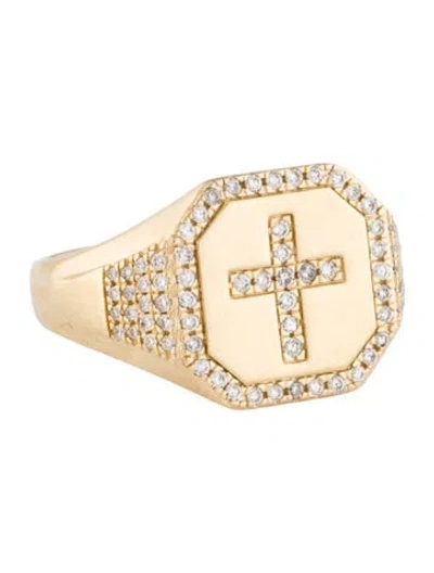 Pre-owned Ring 14k Diamond Cross Signet  In Multi