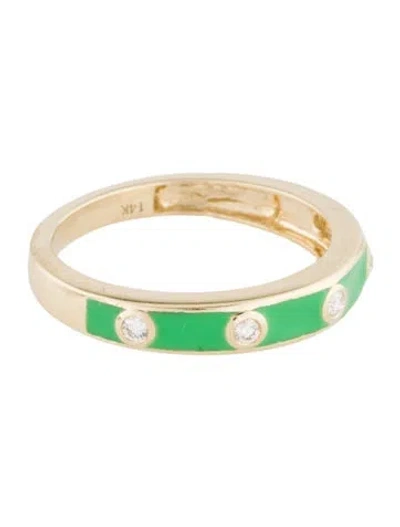 Pre-owned Ring 14k Diamond Enamel Band In Green