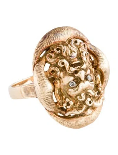 Pre-owned Ring 14k Diamond Face Motif Cocktail  In Multi