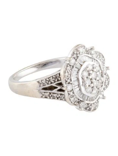 Pre-owned Ring 14k Diamond Flower Cluster Cocktail  In Multi