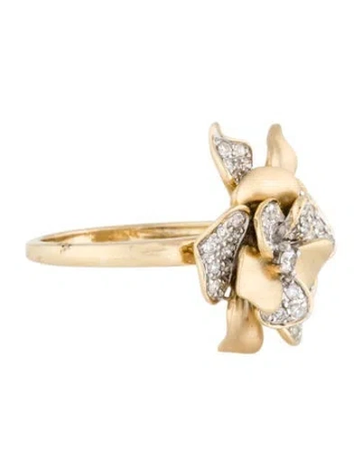 Pre-owned Ring 14k Diamond Flower Cocktail  In Multi