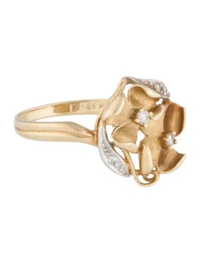 Pre-owned Ring 14k Diamond Flower Cocktail  In Multi