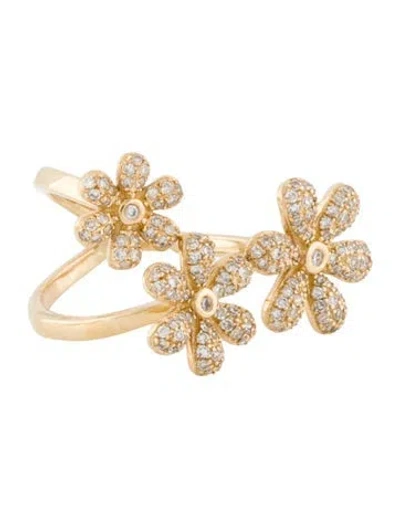 Pre-owned Ring 14k Diamond Flowers Cocktail  In Multi