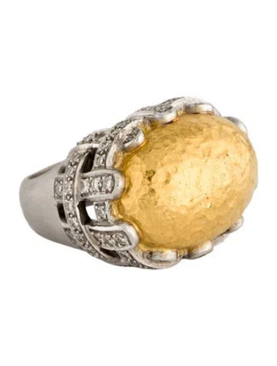 Pre-owned Ring 14k Diamond Hammered Dome Cocktail  In Multi