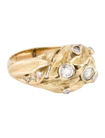 Pre-owned Ring 14k Diamond Leaf Cocktail  In Multi