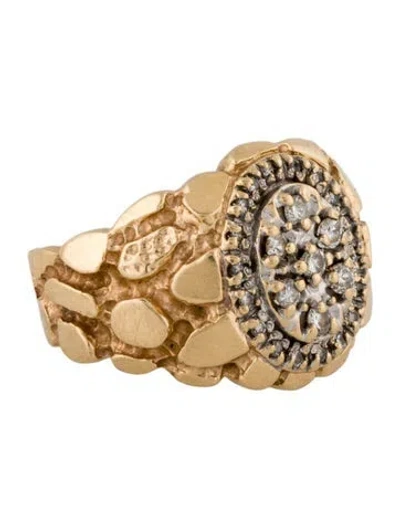 Pre-owned Ring 14k Diamond Nugget Signet  In Multi