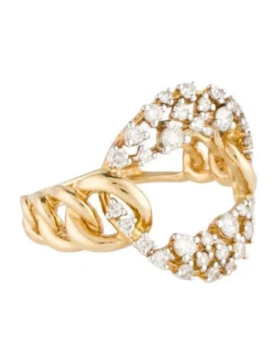 Pre-owned Ring 14k Diamond Open Circle Chain Detail Cocktail  In Multicolor