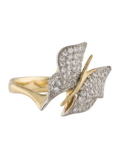 Pre-owned Ring 14k Diamond Pave Butterfly Cocktail  In Multi