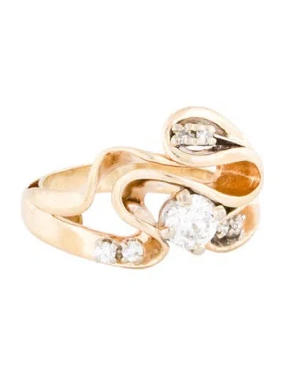 Pre-owned Ring 14k Diamond Ribbon Band  In Multi