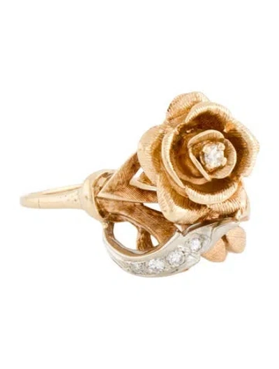 Pre-owned Ring 14k Diamond Rose Cocktail  In Multi