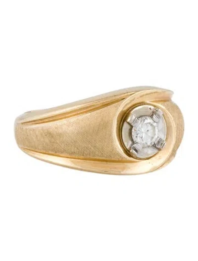Pre-owned Ring 14k Diamond Textured Signet  In Multi