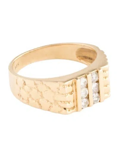 Pre-owned Ring 14k Diamond Textured Signet  In Multi