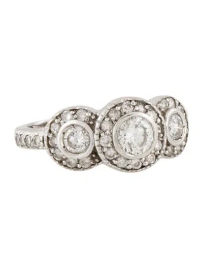 Pre-owned Ring 14k Diamond Three-stone Halo Engagement  In Multi
