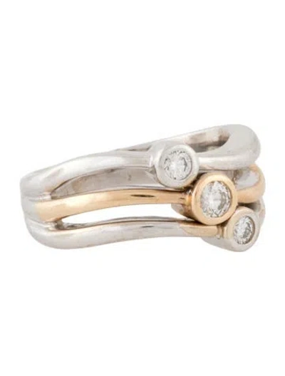 Pre-owned Ring 14k Diamond Two-tone Wavy Band  In Multicolor