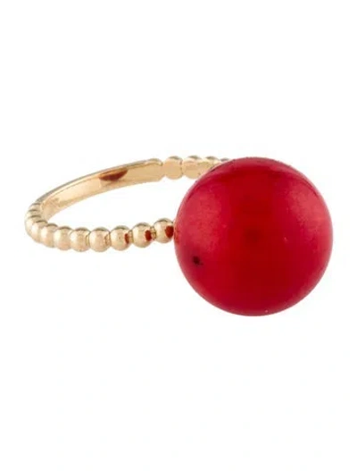 Pre-owned Ring 14k Dyed Coral Bead Ball Cocktail  In Multi
