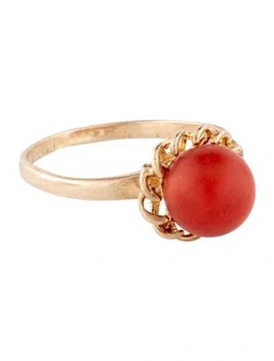 Pre-owned Ring 14k Dyed Coral Cocktail  In Red