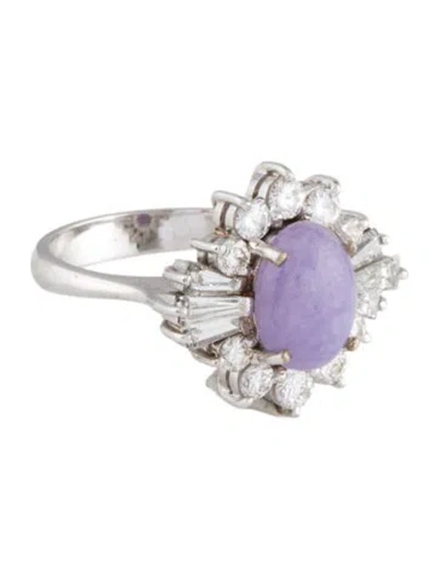 Pre-owned Ring 14k Dyed Jadeite & Diamond Cocktail  In Multi