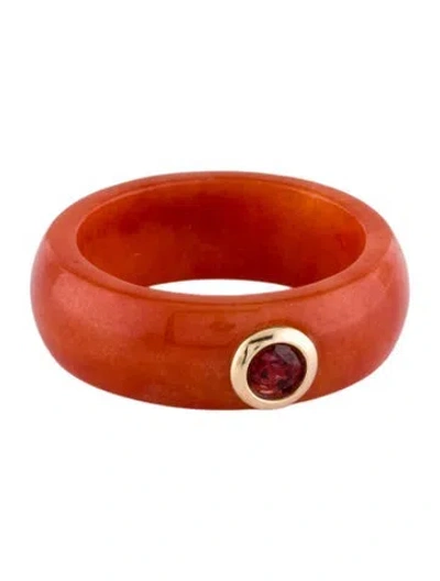 Pre-owned Ring 14k Dyed Jadeite & Garnet Band In Multi