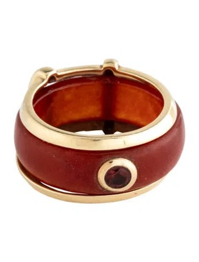 Pre-owned Ring 14k Dyed Jadeite & Garnet Convertible Band  In Multicolor