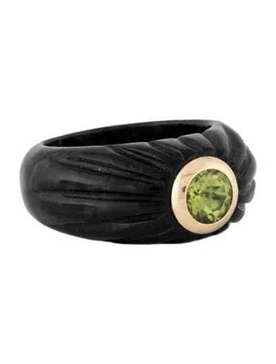 Pre-owned Ring 14k Dyed Jadeite & Peridot Band  In Multicolor