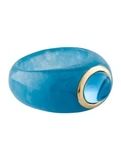 Pre-owned Ring 14k Dyed Jadeite & Topaz Cocktail  In Multi