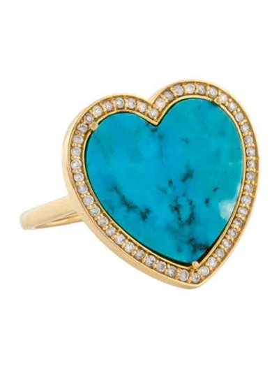 Pre-owned Ring 14k Dyed Magnesite & Diamond Heart Cocktail  In Multi