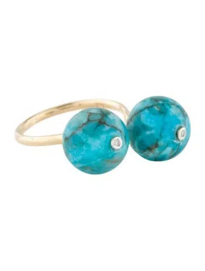 Pre-owned Ring 14k Dyed Magnesite & Diamond Open Cocktail  In Multi