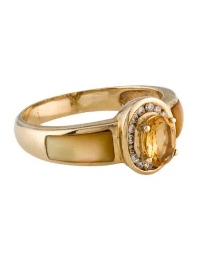 Pre-owned Ring 14k Dyed Mother Of Pearl, Citrine & Diamond Cocktail  In Multi