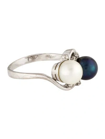 Pre-owned Ring 14k Dyed Pearl, Pearl & Diamond Cocktail  In Multi