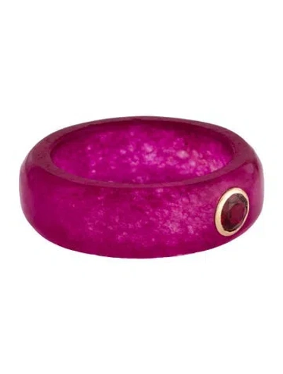 Pre-owned Ring 14k Dyed Quartzite & Garnet Band In Multi