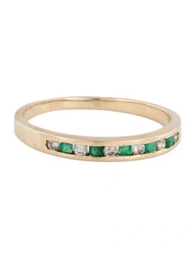 Pre-owned Ring 14k Emerald & Diamond Alternating Band In Multicolor