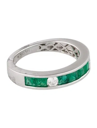 Pre-owned Ring 14k Emerald & Diamond Band In Multi